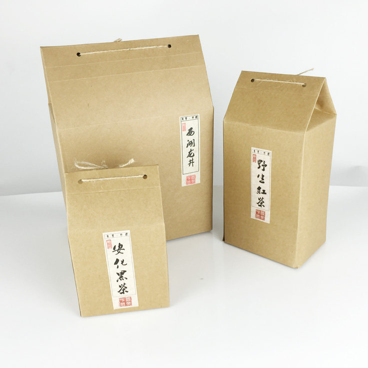 Retro hemp rope imported kraft cardboard hand folding box loose tea dried fruit rice packaging general blank kraft carton wholesale