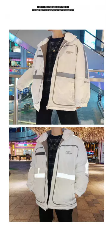 Hua Tsai mặc áo khoác mùa đông nam phiên bản Hàn Quốc của cặp vợ chồng nhíp cotton cỡ lớn thanh niên cotton nam ngắn trùm đầu phản chiếu áo đôi nam nữ
