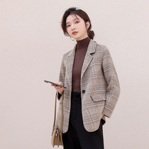 Double-sided cashmere suit 2021 Spring and Autumn New Joker show temperament small man plaid short thin woolen coat women