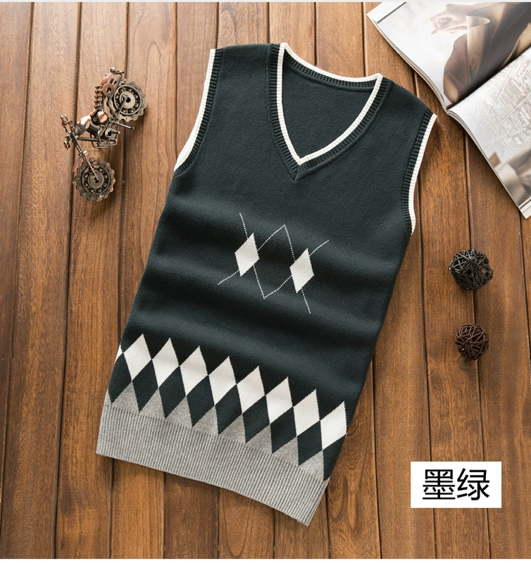 Fisit nam mùa thu đông dày vest vest vest V-cổ Slim không tay vest cotton đan vest áo ấm nam mùa đông