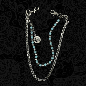 Avavav blue background black pattern turquoise handmade beaded trouser chain retro street single side detachable pendant diy accessories