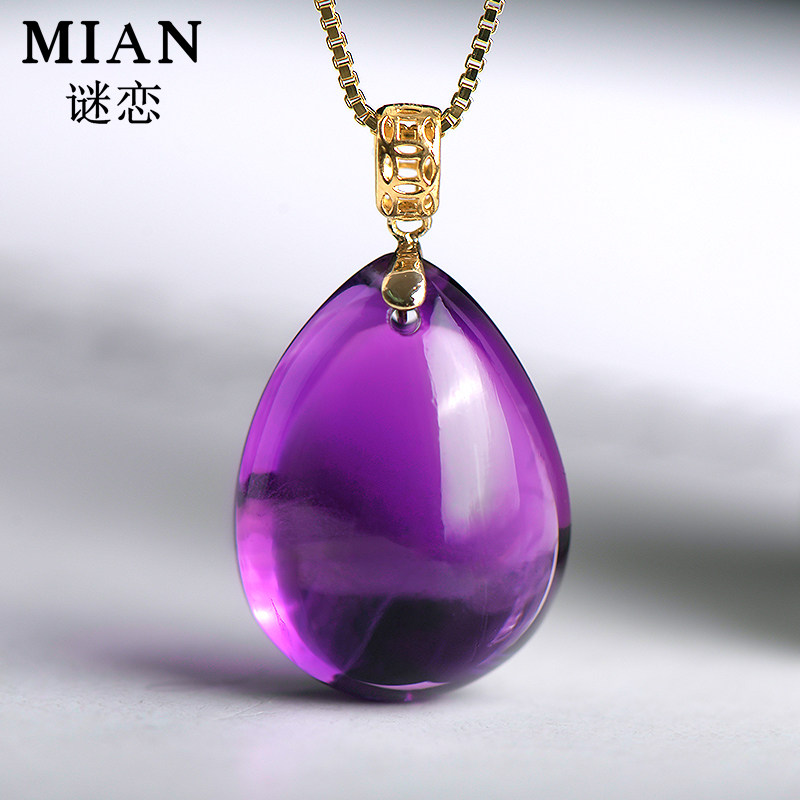Mystery 18k gold natural amethyst pendant female drop necklace lock bone chain Valentine's Day gift