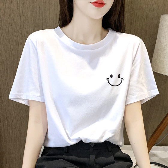 Pure cotton white t-shirt women's summer short-sleeved 2024 early spring new Hong Kong style white design niche tops ins trend