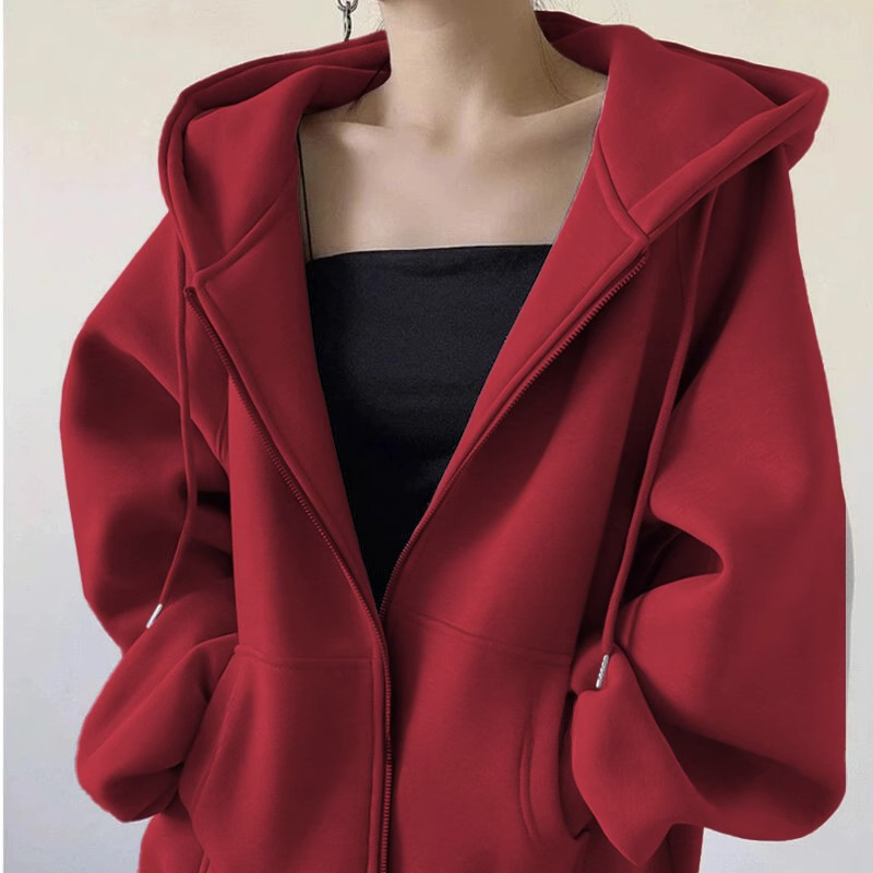 American Retro Hooded Women's Sweatshirt 2026 New Popular European Style Spring and Autumn Clothing Winter Fleece-Lined Lazy Style Jacket