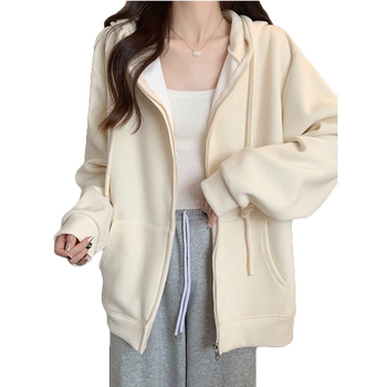 New spring and autumn hooded sweatshirt loose cardigan jacket