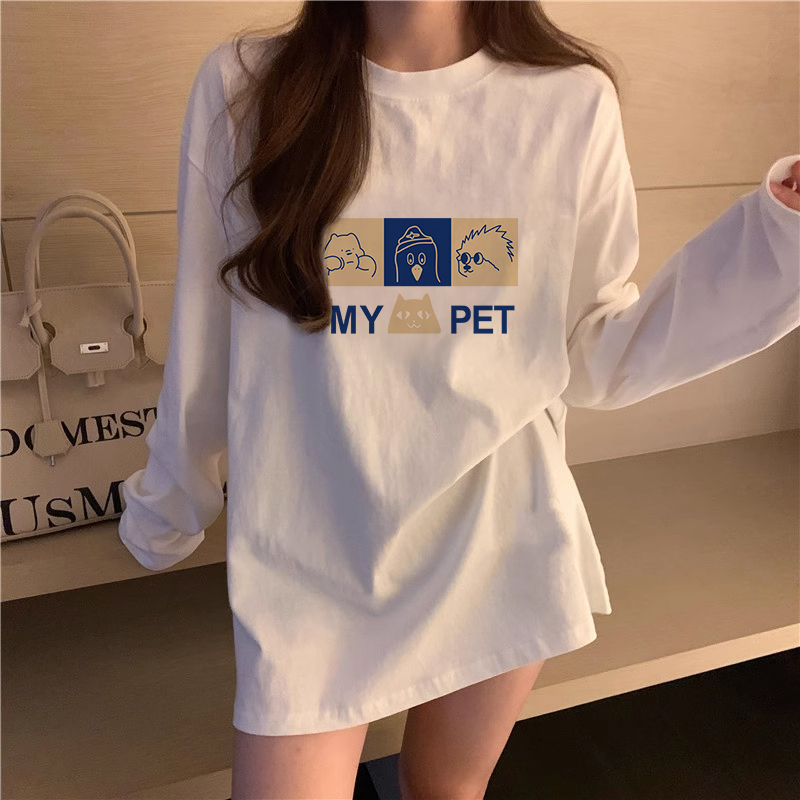 Pure Cotton Long-Sleeved T-Shirt for Women, Autumn and Winter, Fleece-Lined, White Inner Layer, Base Shirt, European and American Style, High-End Fashion