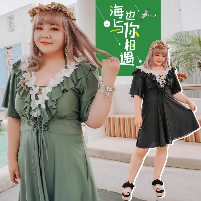 Large size swimsuit female 200 catties fat mm super fairy cover meat cover belly 2021 new hot spring conservative split swimsuit