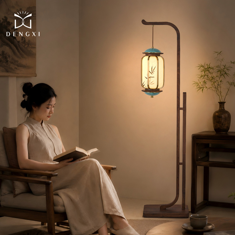 〖Canglan〗 Black Walnut Wood New Chinese-Style Floor Lamp Song-Style Aesthetics Living Room Tea Room Study Solid Wood Fishing Lamp