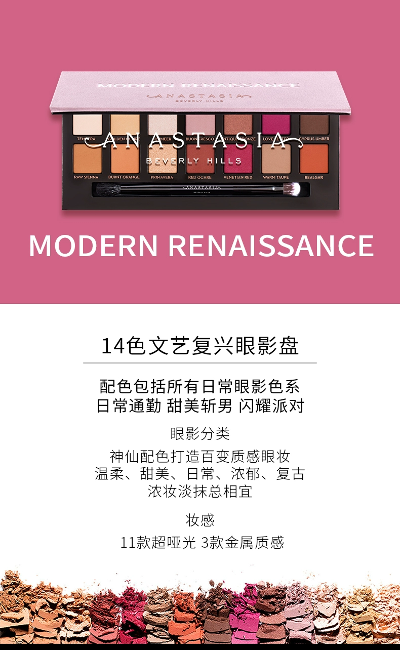[Direct] ANASTASIA ABH bảng màu mắt trang điểm màu nude hiển thị đa màu 14 màu Phục hưng / ánh sáng mềm mại - Bóng mắt bảng phấn mắt coco venus