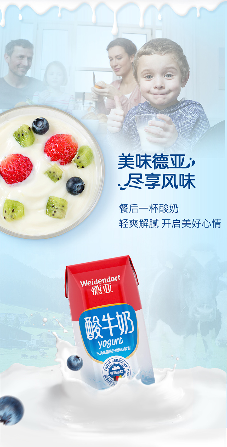 德国进口 Weidendorf 德亚 巴氏杀菌常温原味酸奶 200ml*12盒 图3