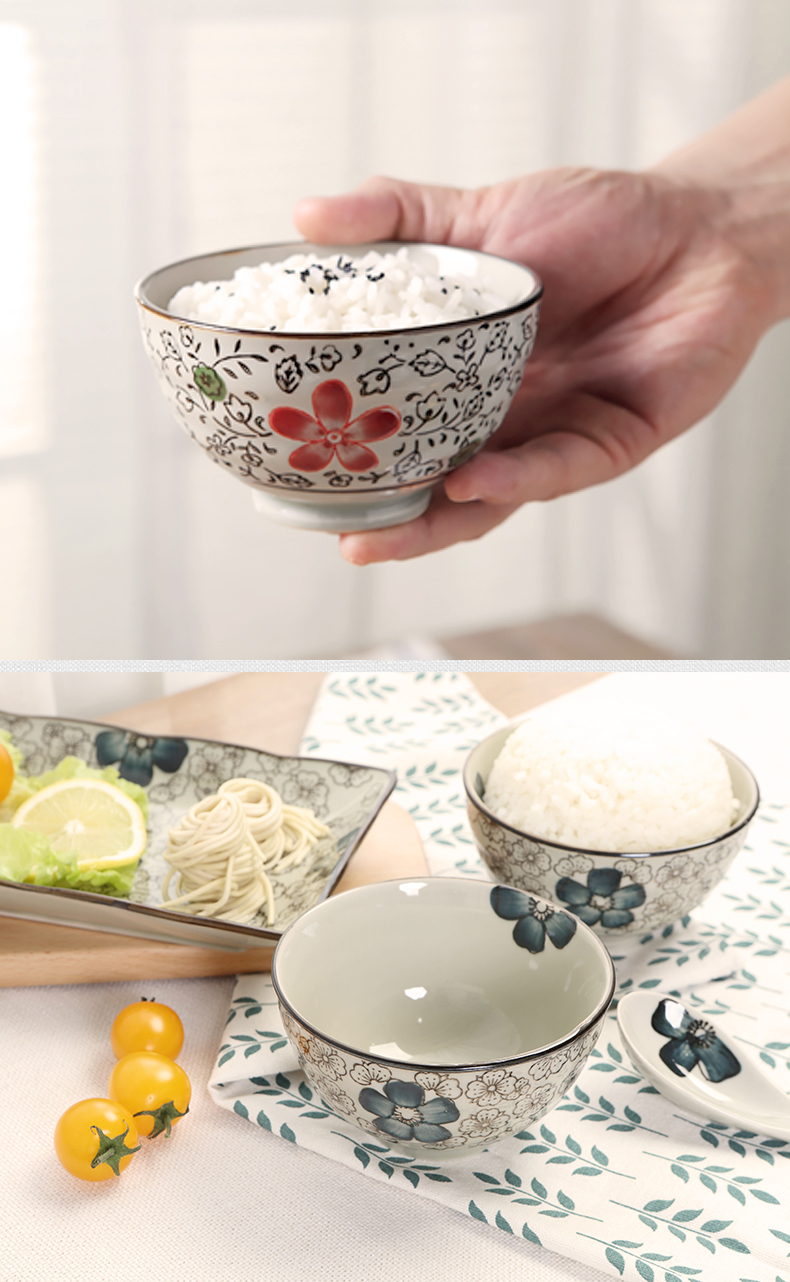 Gỗ tre, bát cơm, bát sứ kiểu Nhật và gió, bát cao hộ gia đình đơn 4,25 inch, sơn lót tay bộ bát đĩa hàn quốc