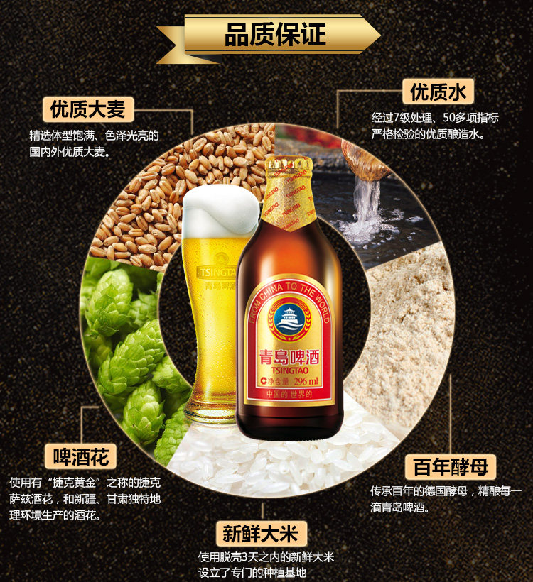 天猫超市 青岛啤酒 中高端款 金质小瓶 296ml*24瓶 整箱装 图2