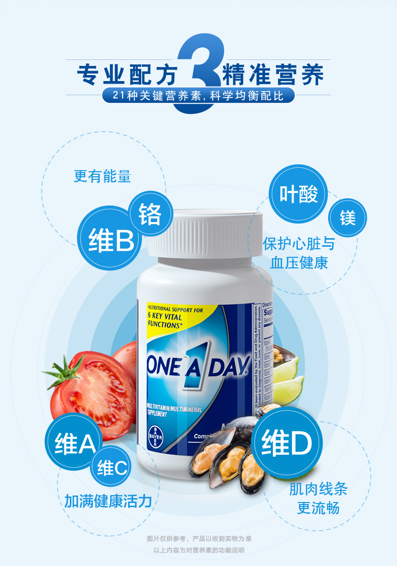 拜耳旗下 One A Day 男士21种复合维生素 100粒*2瓶 图4