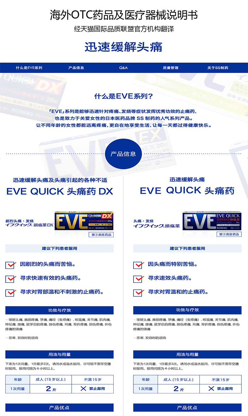 日本ss制药 白兔EVE快速止痛药 蓝版 40粒/盒 抑制月经疼和头疼 图12