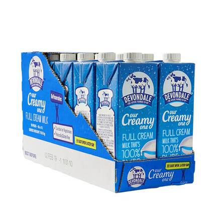 1日0点：单买好价！ Devondale 德运 进口全脂纯牛奶 1Lx10盒