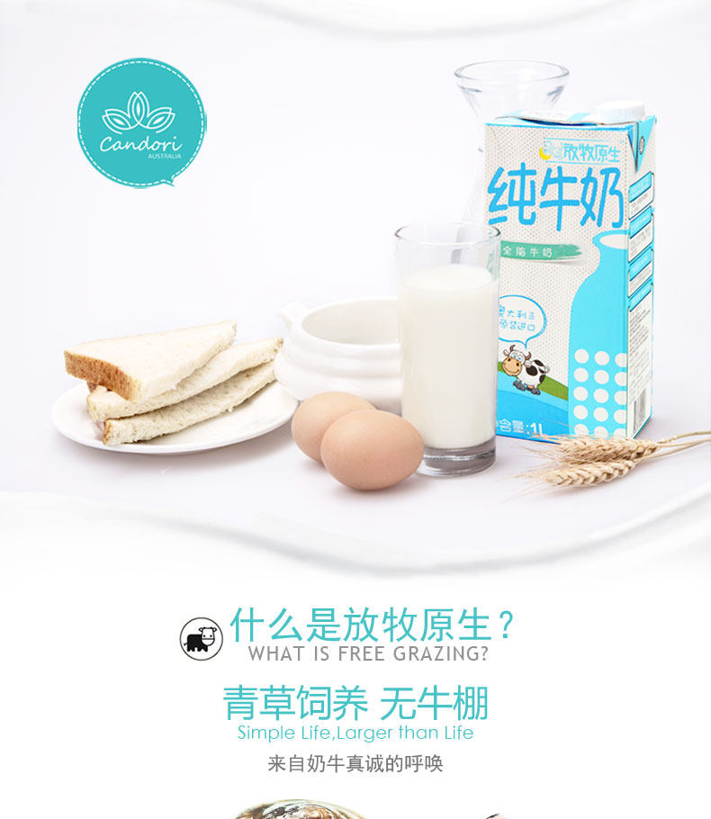 澳大利亚进口 放牧原生 全脂牛奶 1L*12盒 图2
