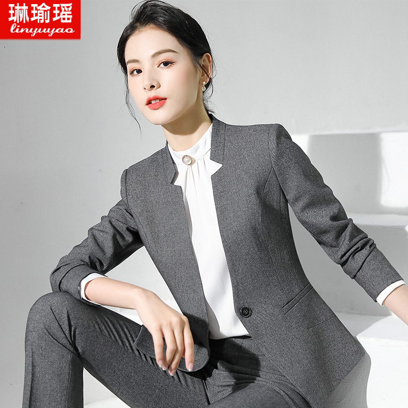 Gray Blazer for Women 2020 Autumn New Korean Style Elegant Slim-Fit Suit Professional Interview Small Suit Set Gray Blazer for Women 2020 Autumn New Korean Style Elegant Slim-Fit Suit Professional Interview Small Suit Set