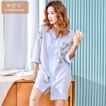 Shirt pajamas womens summer cotton thin half-sleeve sexy boyfriend wind nightgown plus size loose ladies home clothes