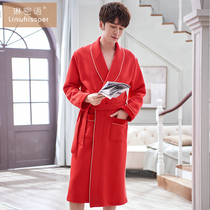 Air cotton robe male Spring and Autumn long large size bathrobe winter thin one pure cotton thick sandwich home clothing