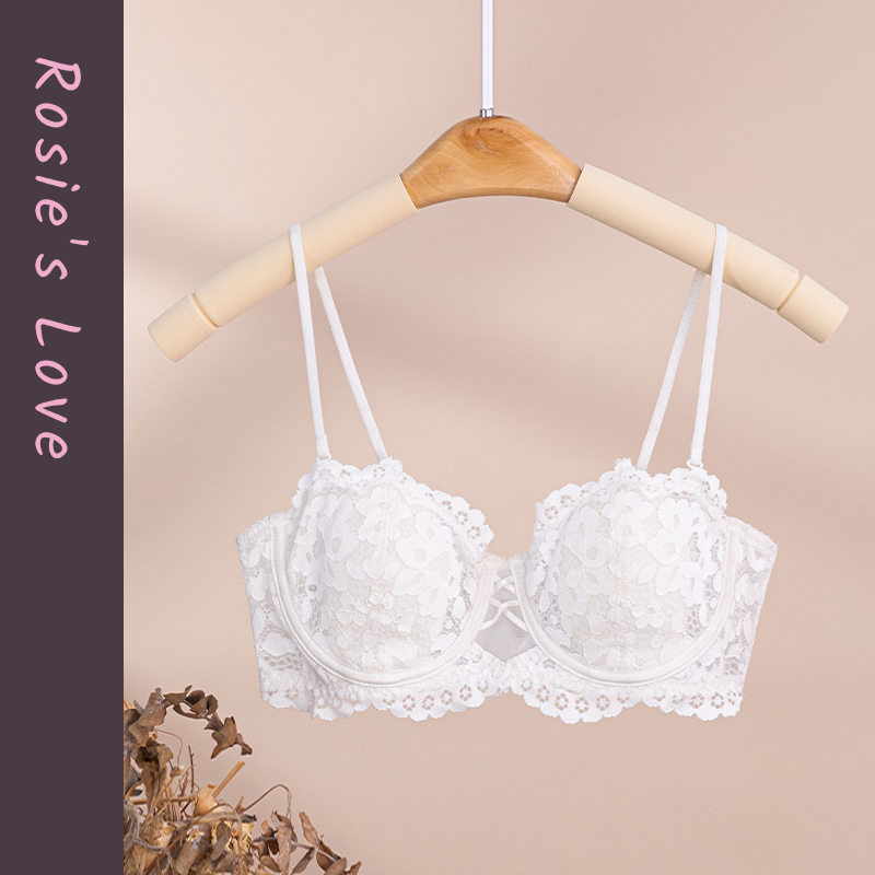 White Sexy Lace Half-Cup Underwire Bra for Women with Thin Straps, Designed to Make Large Busts Appear Smaller, Thin Style for Summer