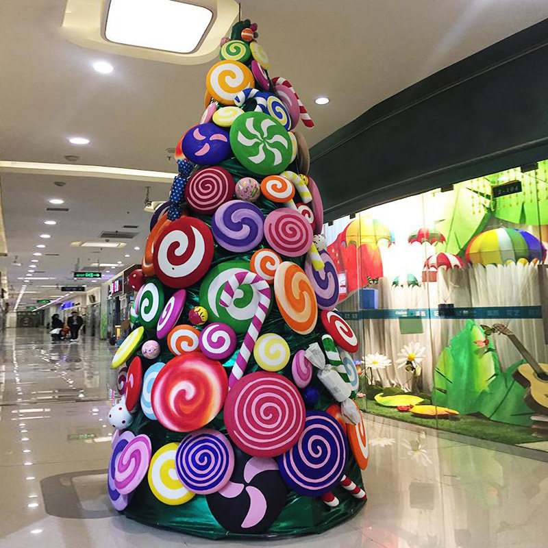 Shopping mall atrium large dp point decoration Christmas tree Meichen color candy lollipop layout props