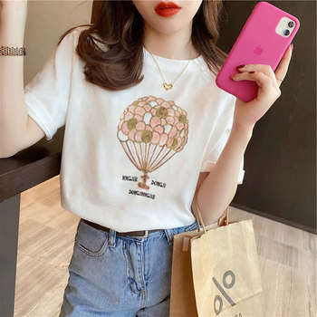 Pure cotton short-sleeved t-shirt women's 2023 new Korean style loose shoulder design sense American retro top clothes ins tide