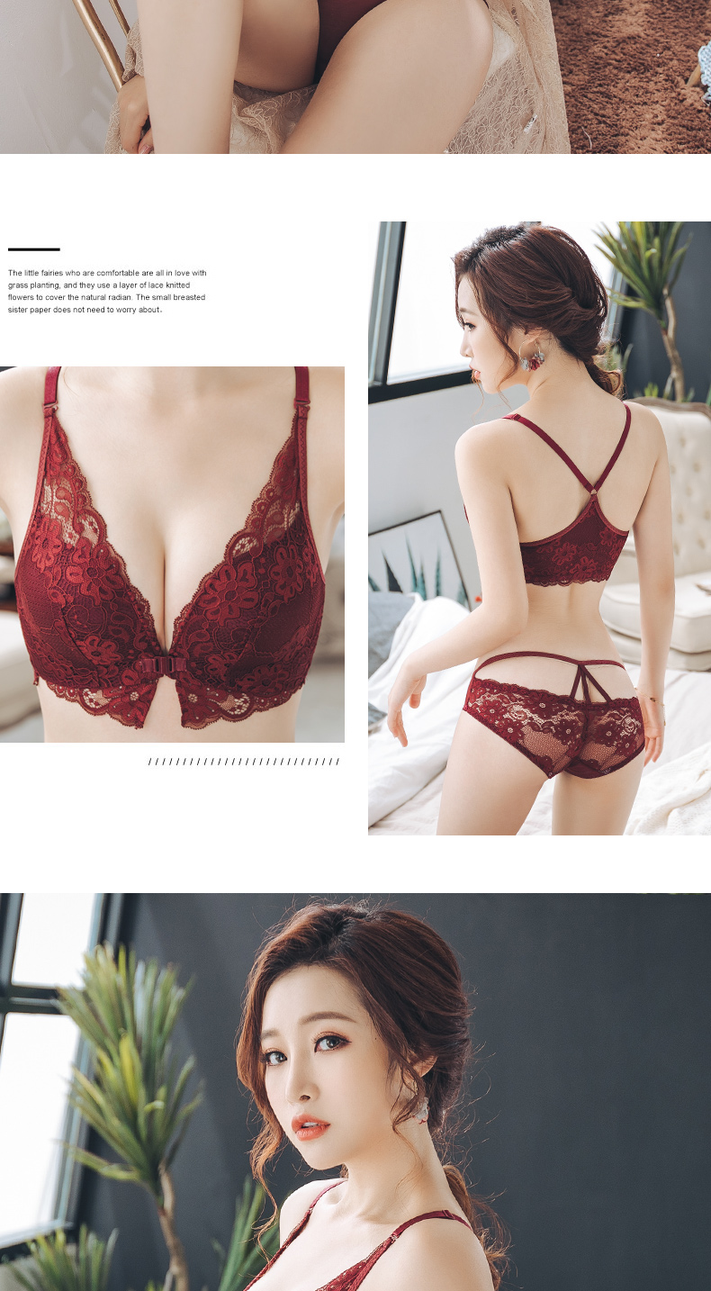 Nữ thần quốc tế [hai mảnh] tụ tập ở nút trước khóa áo ngực nữ không có đồ lót bằng thép vòng ren gợi cảm - Áo ngực không dây áo lót học sinh