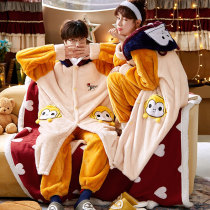 Lovers pyjamas autumn and winter coral fleece men and women thickened and cute long style sleeping robe flange suede warm suit duozodiac