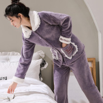 Coral Suede Pajamas Woman Autumn Winter Spring Autumn Thickened Flannel Suit Plus Suede 2021 New Warm Home Clothing