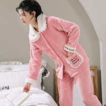 Thickened Korean version 2022 new coral fleece flannel pajamas womens autumn and winter warm suit home clothes plus size