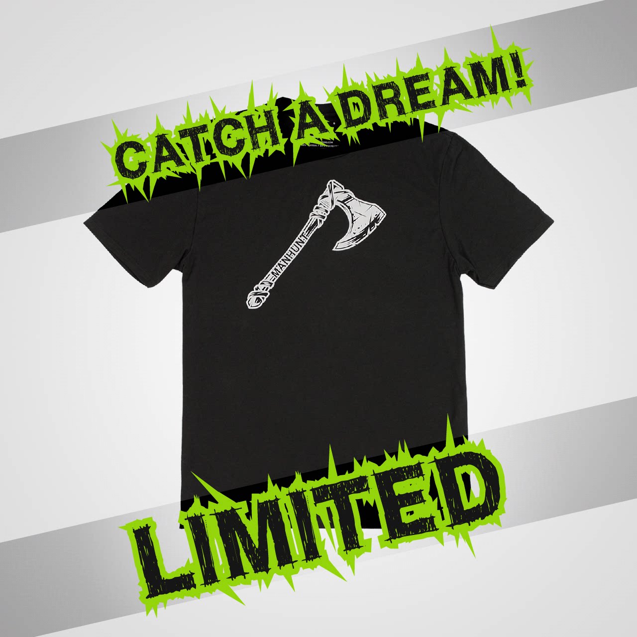 (Spot Second Hair) Dream Hunter Game Axe Print Black Loose Short Sleeve T-Shirt
