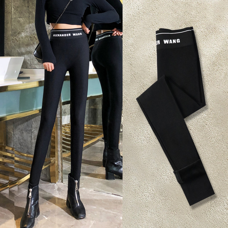 Velvet thickened inner pants women wear autumn and winter 2019 new high waist thin black narrow tube leggings warm cotton pants