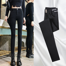 Black leggings women wear thin spring and autumn 2021 Winter new high waist slim feet plus velvet magic pants