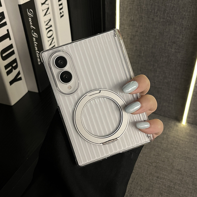 Lightweight, High-End Transparent Corrugated Texture Integrated Rotating Stand Suitable for Samsung Z Fold 8 Ultra/7/6/W26/W25 Phone Case, New Folding Screen Flip Cover, Anti-Drop Protective Case, Couple Style