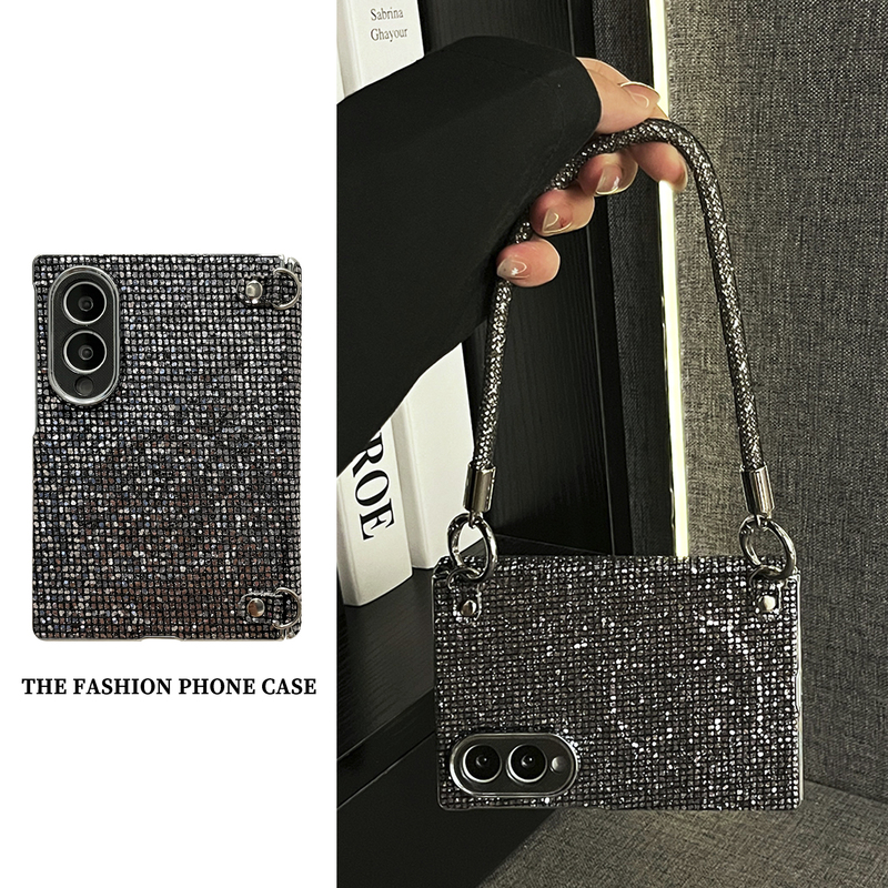Lightweight, Cool and Sophisticated Black Diamond Magnetic Strap Suitable for Samsung Z Fold 8 Ultra/7/6/W26/W25 Phone Case, New Folding Screen Flip Cover, Anti-Drop Protective Case, Trendy Online