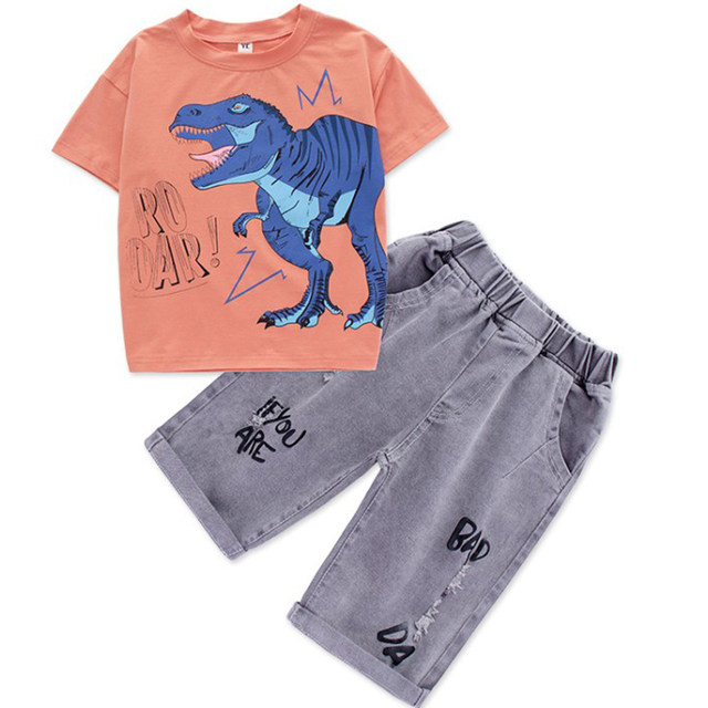 ເຄື່ອງນຸ່ງເດັກນ້ອຍຊາຍ Summer Clothes 2023 Summer Suits Children Boys Dinosaur Clothes Thin Handsome Kids Short Sleeves Trendy Cool