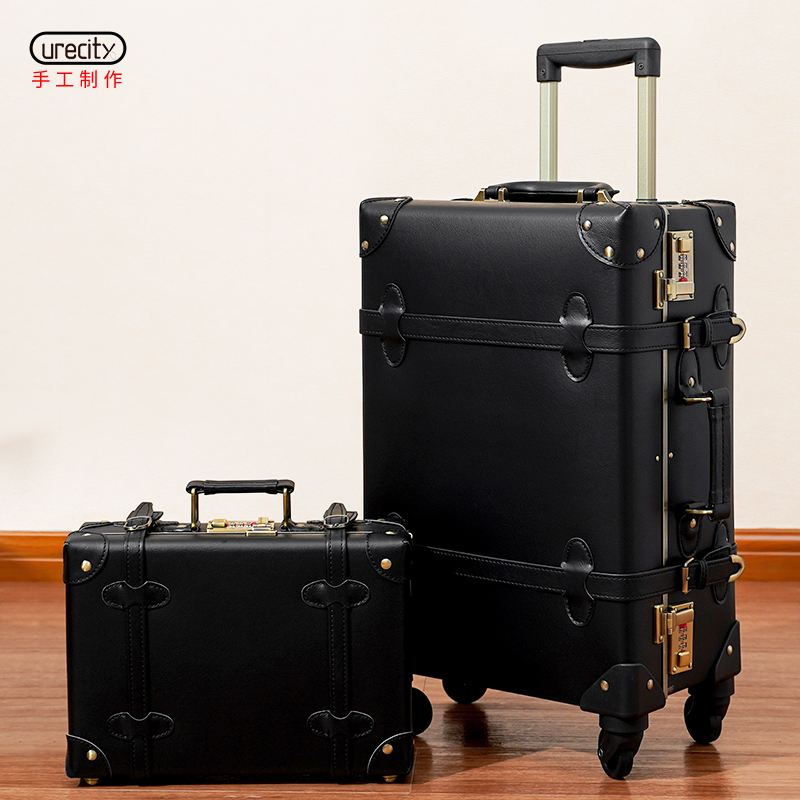 Manual Retro Suitcase Man Trend Fashion Leather Case Pull-Lever Case 24-inch Trunk Password Suitcase Universal Wheel