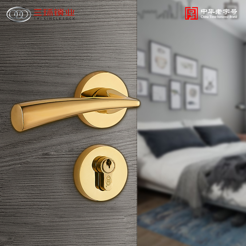 Three-ring golden mute two-piece door lock bedroom indoor door handle Door Handle Room Wood Door Lock Three Suits F108