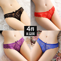 One-piece type of Tiny pants seductive underpants lace sexy lady hollowed-out ice silk No marks transparent low waist ultra-thin