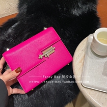 Bolt bag genuine leather small square bag retro style red chain bag wedding bag Leisure 100 lap single shoulder rhombus
