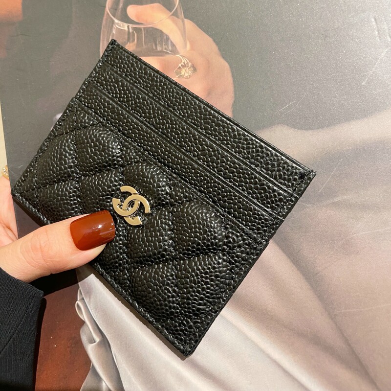 Cow Leather Card Bag Women Ultra Slim Mini Caviar Cutting Sleeve Classic Bifacial Magica Clips Brief About A Piece Of Zero Money Bag