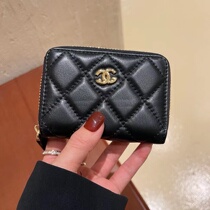 Genuine leather zipped magica bag with female caviar multi-position organ card holder anti-magnetic zero money bag small