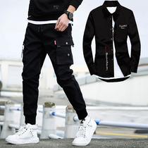 Youth tooling pants men Korean trend sports tie pants spring and summer mens slim autumn suit men