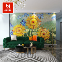 Custom Glass Mosaic Parquet Genguan Toilet TV Sofa Background Wall Tile American Sunflower Cut