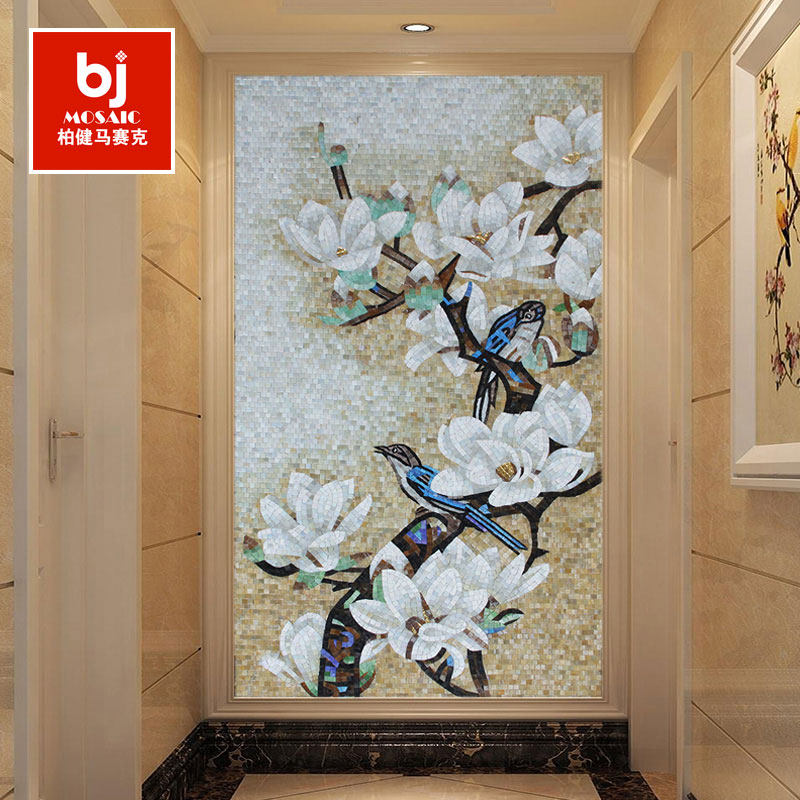 Chinese Style Mosaic Genguan Aisle Dining Room Jigsaw Puzzle Background Wall Flowers Birds Ice Jade Cut Painting Decorated Tile Parquet Building Materials
