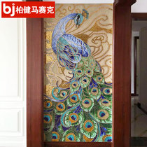 Peacock glass mosaic puzzle porch aisle mirror art background wall custom European Mural Cut painting collage