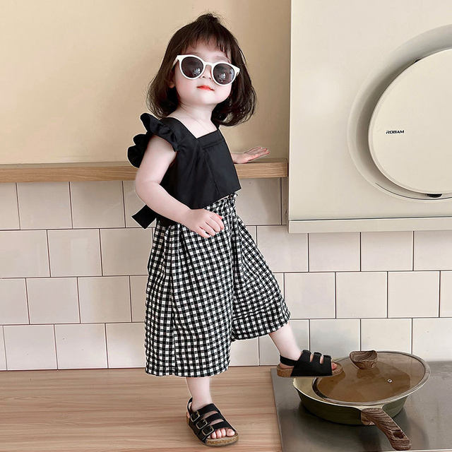 2022 summer girls backless suit children's clothing children's fashion clothing baby girl vest wide-leg pants two-piece set tide