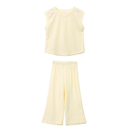 Летний модный жилет для девочек без рукавов, шелковый комплект, шелковые штаны, свободный крой