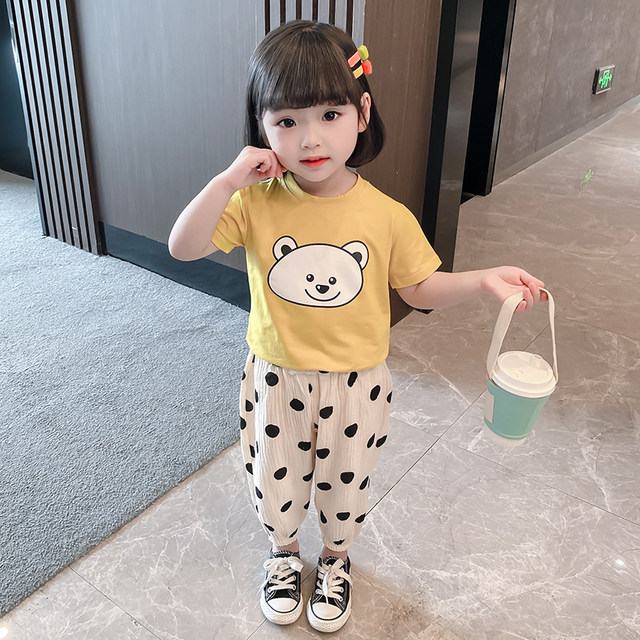 Children's summer polka dot anti-mosquito pants suit 2021 new small and medium-sized boys and girls baby brother and sister casual two-piece suit