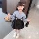 Girls doll collar lantern skirt suspenders suit 2023 spring and autumn new style little girl fashion shirt suit skirt